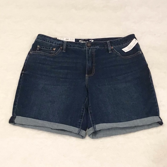 Seven7 New Size 14 Relaxed Bermuda Denim Women’s Jeans Shorts Cuffed Hem - Picture 3 of 12